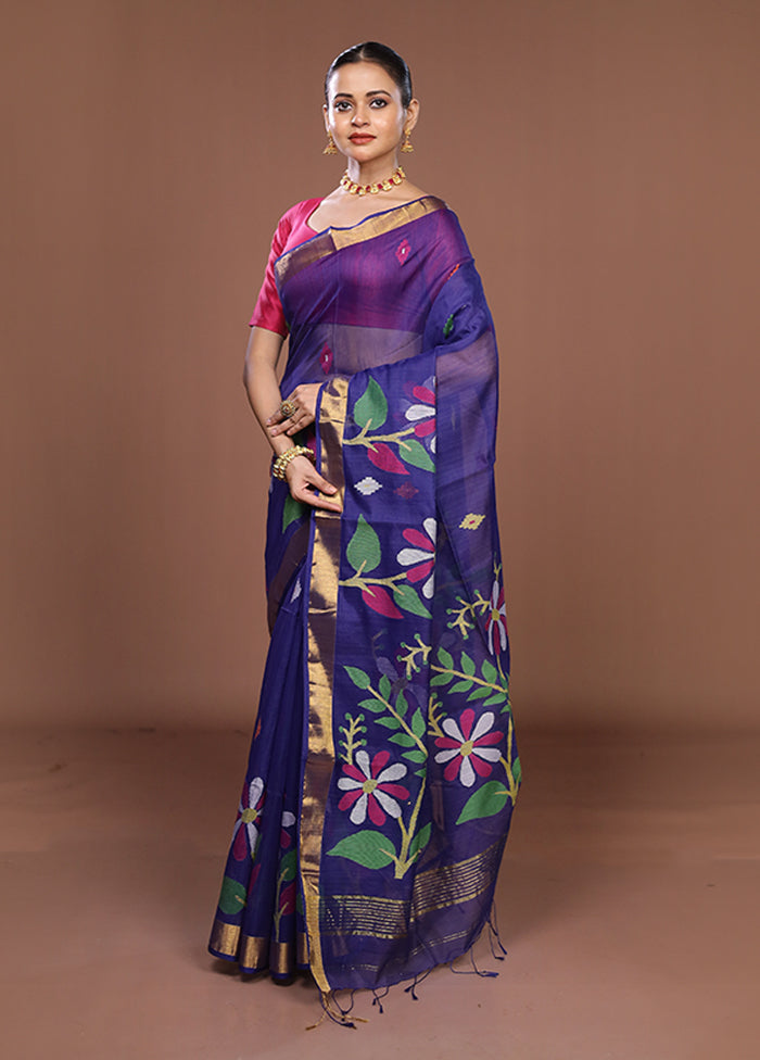 Blue Matka Silk Saree With Blouse Piece