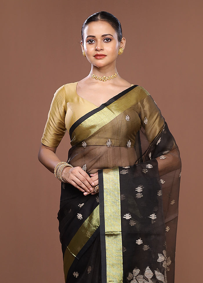 Black Matka Silk Saree With Blouse Piece