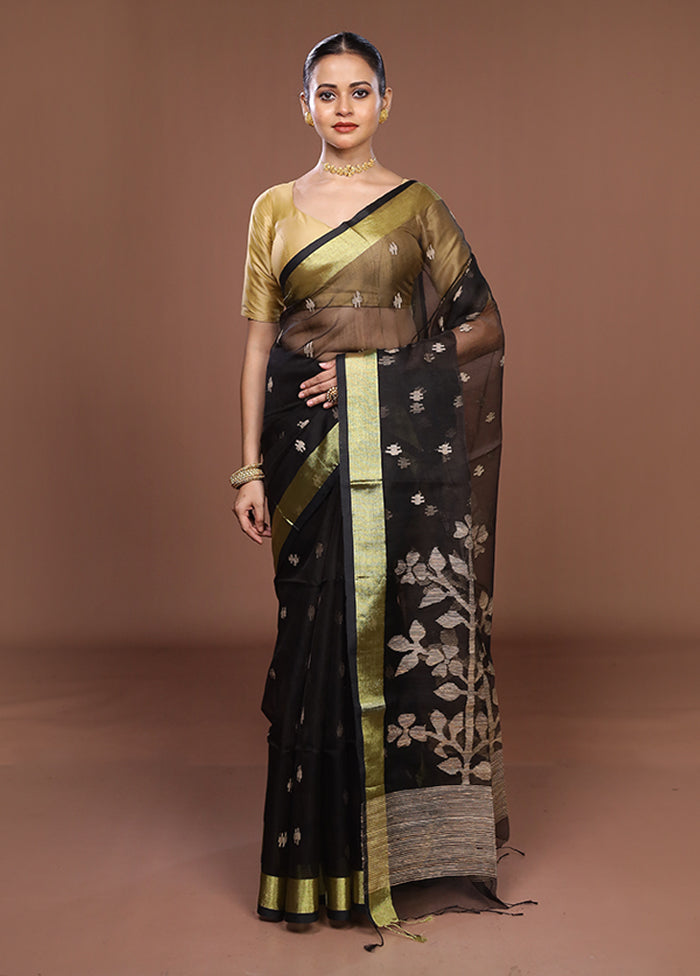 Black Matka Silk Saree With Blouse Piece