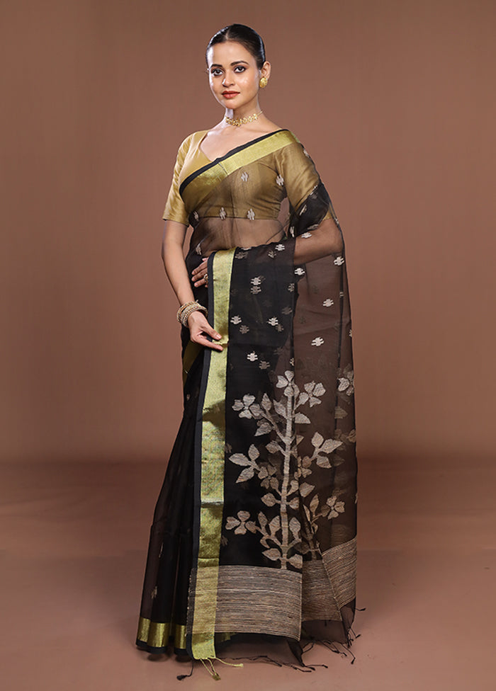 Black Matka Silk Saree With Blouse Piece