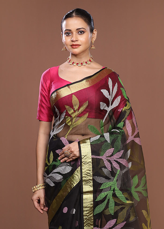 Black Matka Silk Saree With Blouse Piece