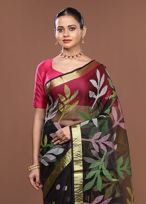 Black Matka Silk Saree With Blouse Piece