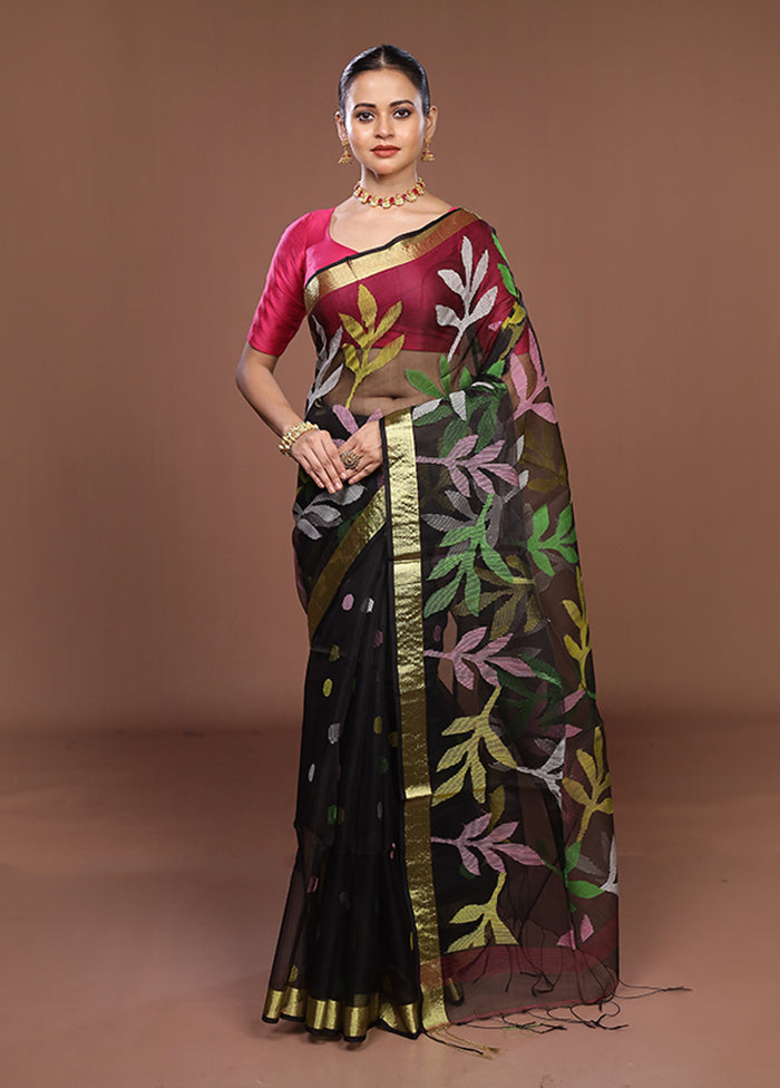 Black Matka Silk Saree With Blouse Piece