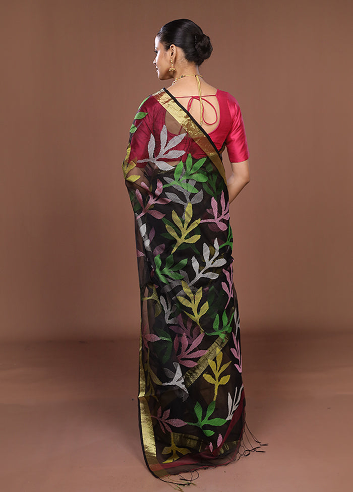 Black Matka Silk Saree With Blouse Piece