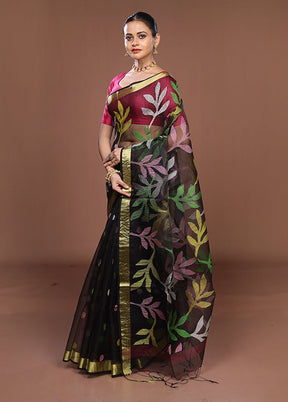Black Matka Silk Saree With Blouse Piece