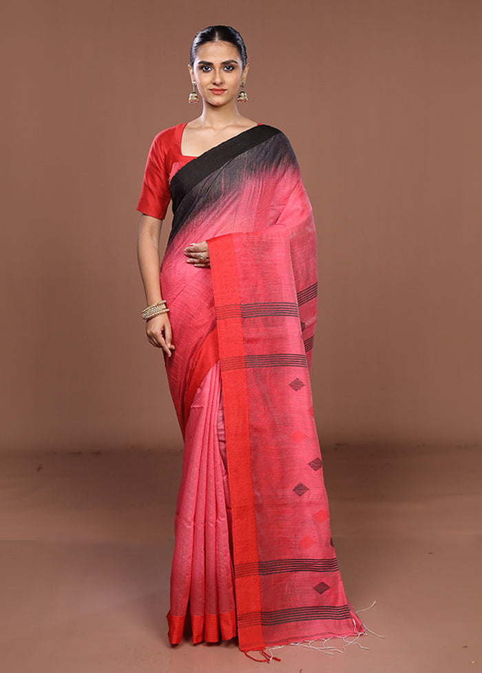 Pink Matka Silk Saree With Blouse Piece