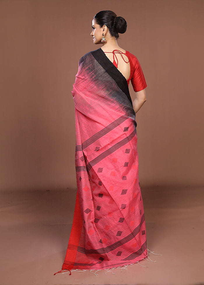 Pink Matka Silk Saree With Blouse Piece