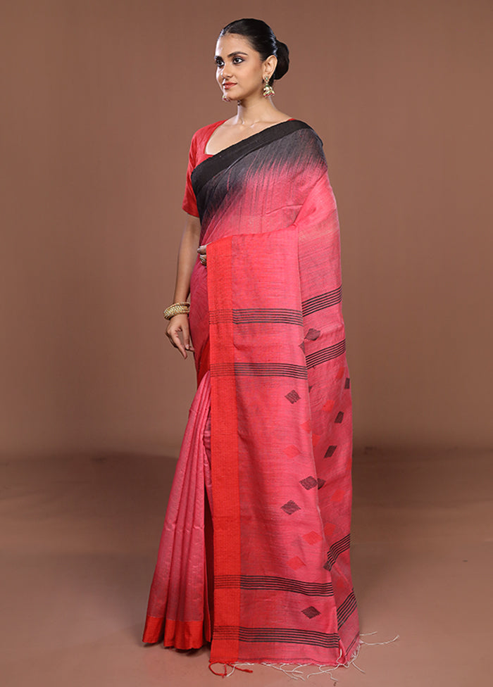 Pink Matka Silk Saree With Blouse Piece