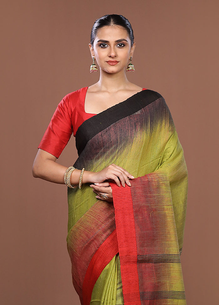 Green Matka Silk Saree With Blouse Piece