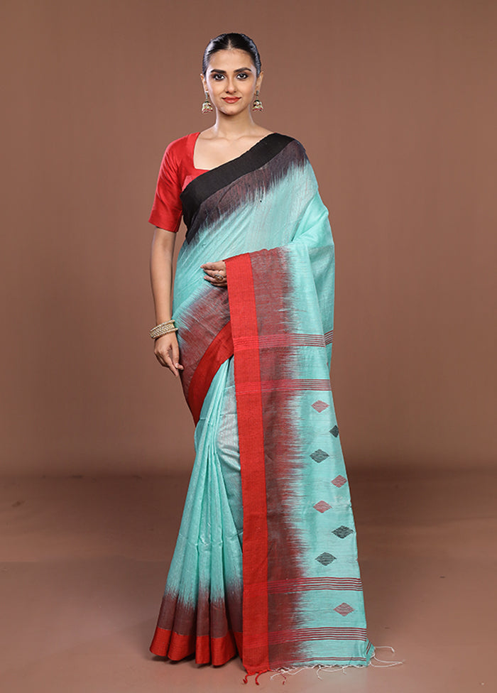 Blue Matka Silk Saree With Blouse Piece