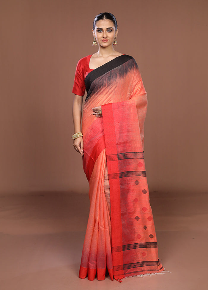Rust Matka Silk Saree With Blouse Piece