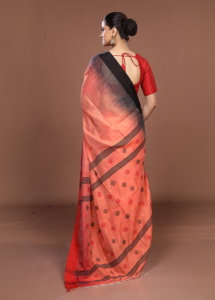 Rust Matka Silk Saree With Blouse Piece