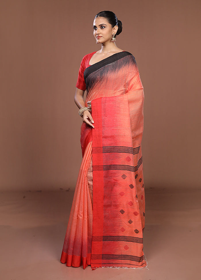 Rust Matka Silk Saree With Blouse Piece