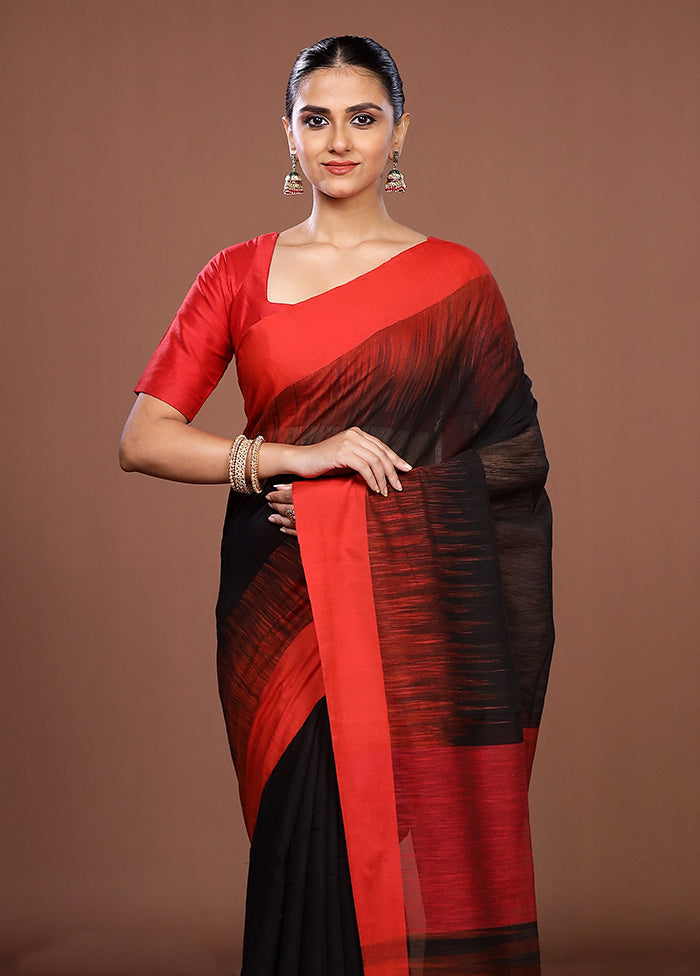 Black Matka Silk Saree With Blouse Piece