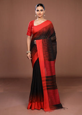 Black Matka Silk Saree With Blouse Piece