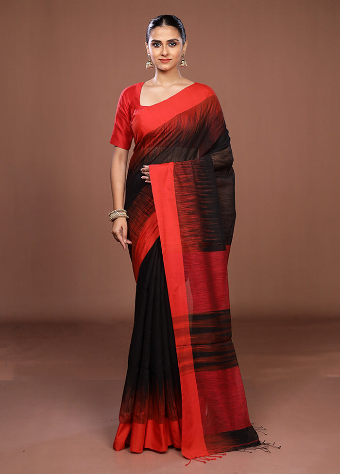 Black Matka Silk Saree With Blouse Piece