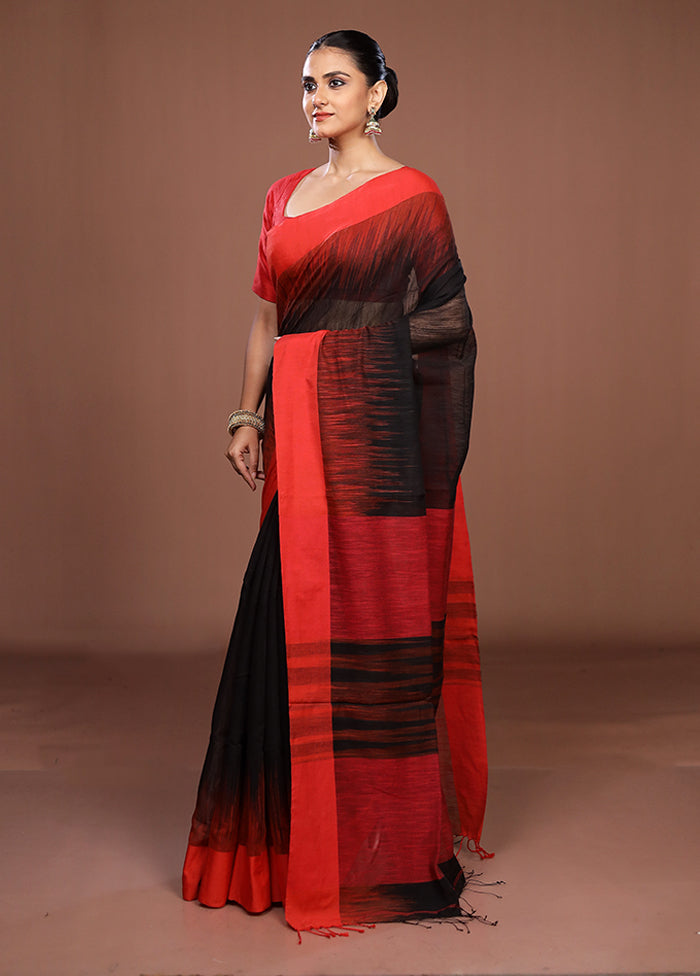 Black Matka Silk Saree With Blouse Piece