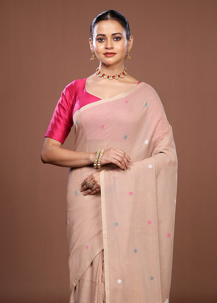 Cream Matka Silk Saree With Blouse Piece