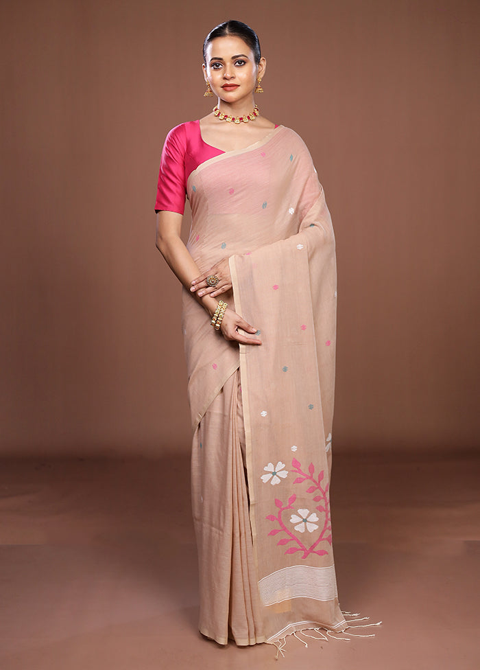 Cream Matka Silk Saree With Blouse Piece