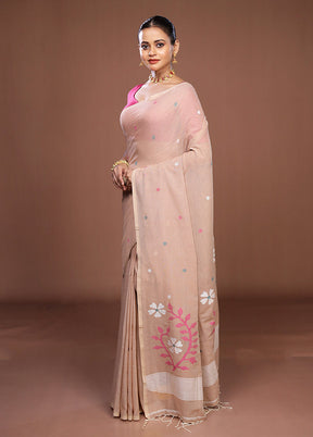 Cream Matka Silk Saree With Blouse Piece