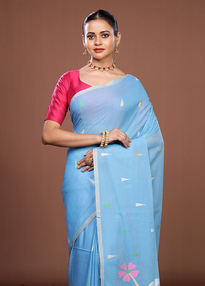 Blue Matka Silk Saree With Blouse Piece