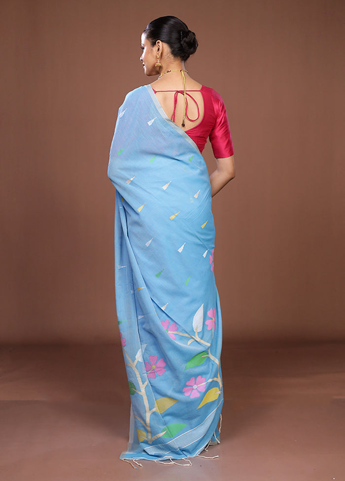 Blue Matka Silk Saree With Blouse Piece