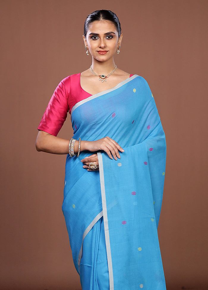 Blue Matka Silk Saree With Blouse Piece