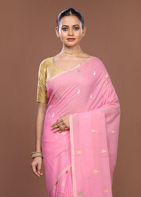 Pink Matka Silk Saree With Blouse Piece