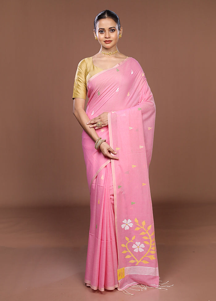 Pink Matka Silk Saree With Blouse Piece