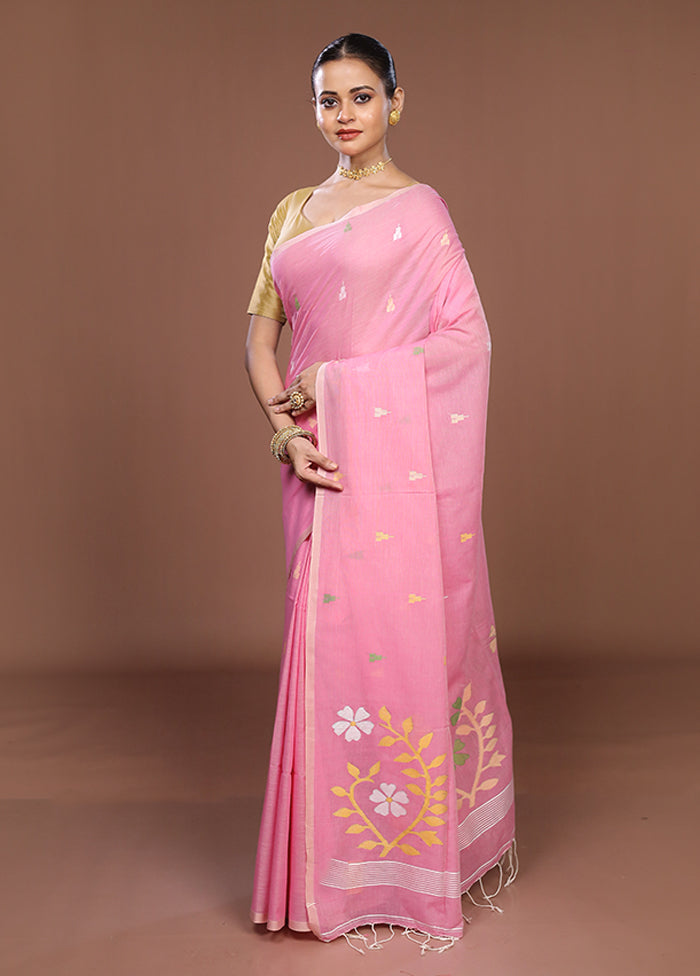 Pink Matka Silk Saree With Blouse Piece