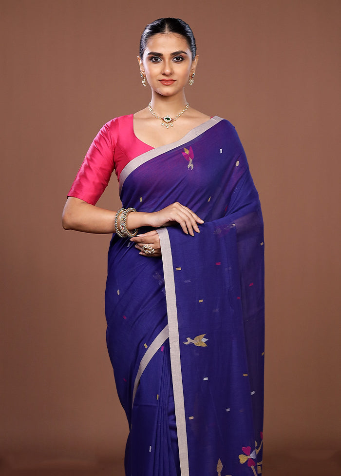 Blue Matka Silk Saree With Blouse Piece