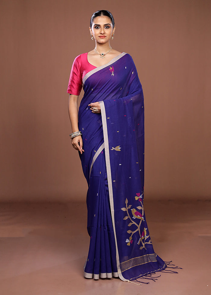 Blue Matka Silk Saree With Blouse Piece