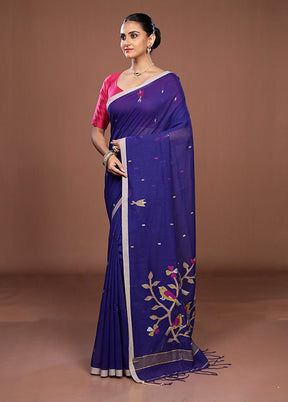 Blue Matka Silk Saree With Blouse Piece