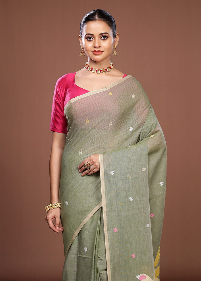 Green Matka Silk Saree With Blouse Piece