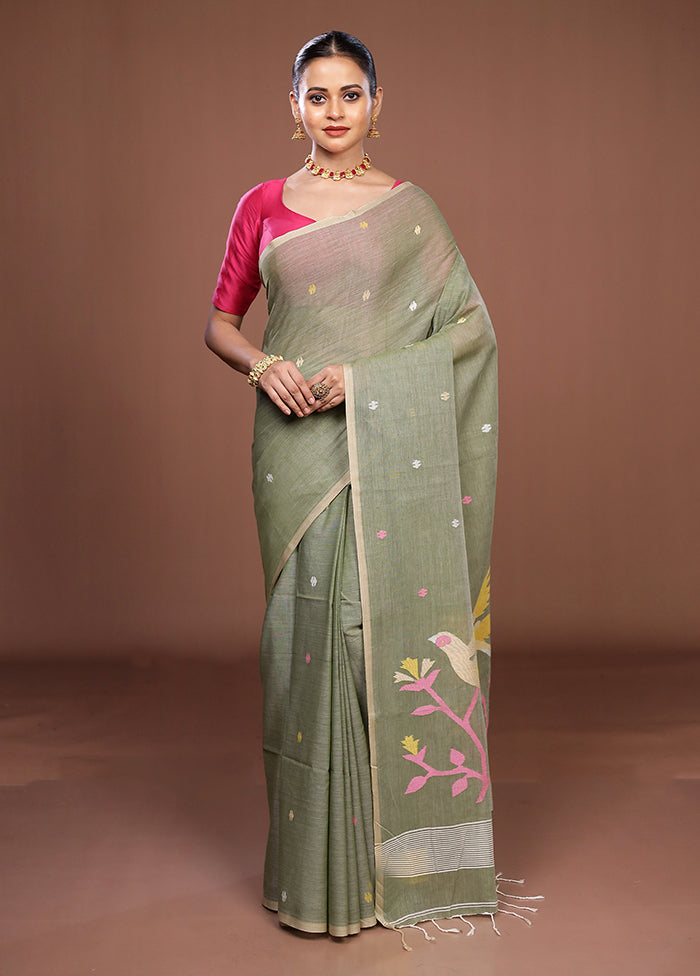 Green Matka Silk Saree With Blouse Piece