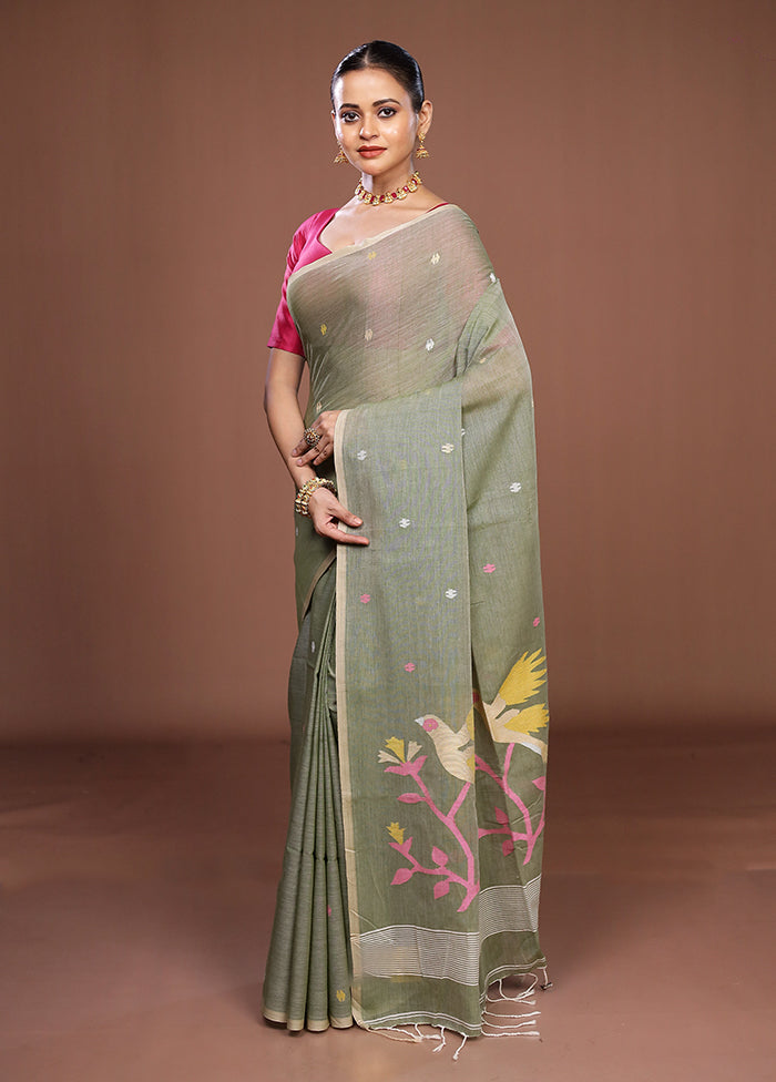 Green Matka Silk Saree With Blouse Piece