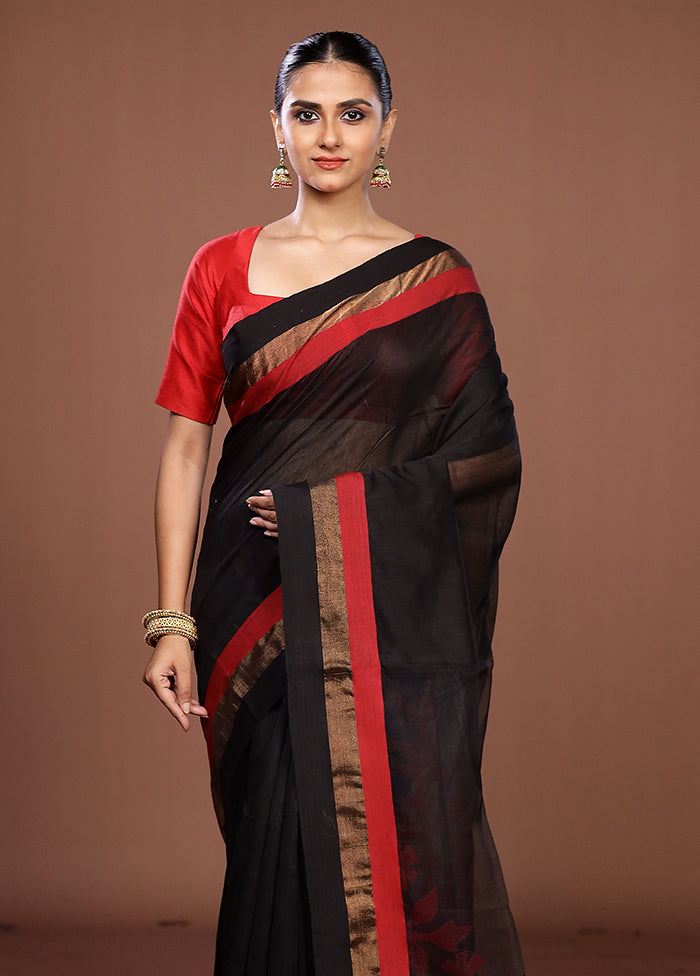Black Matka Silk Saree With Blouse Piece