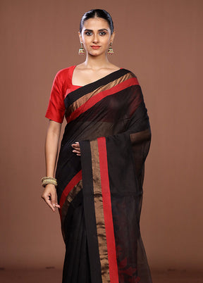 Black Matka Silk Saree With Blouse Piece