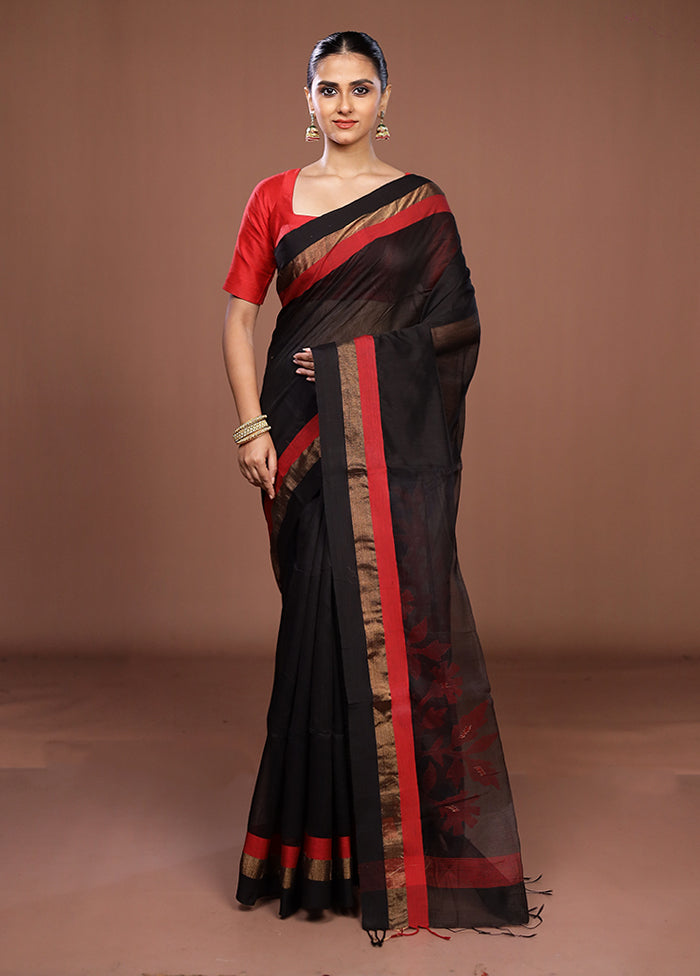 Black Matka Silk Saree With Blouse Piece