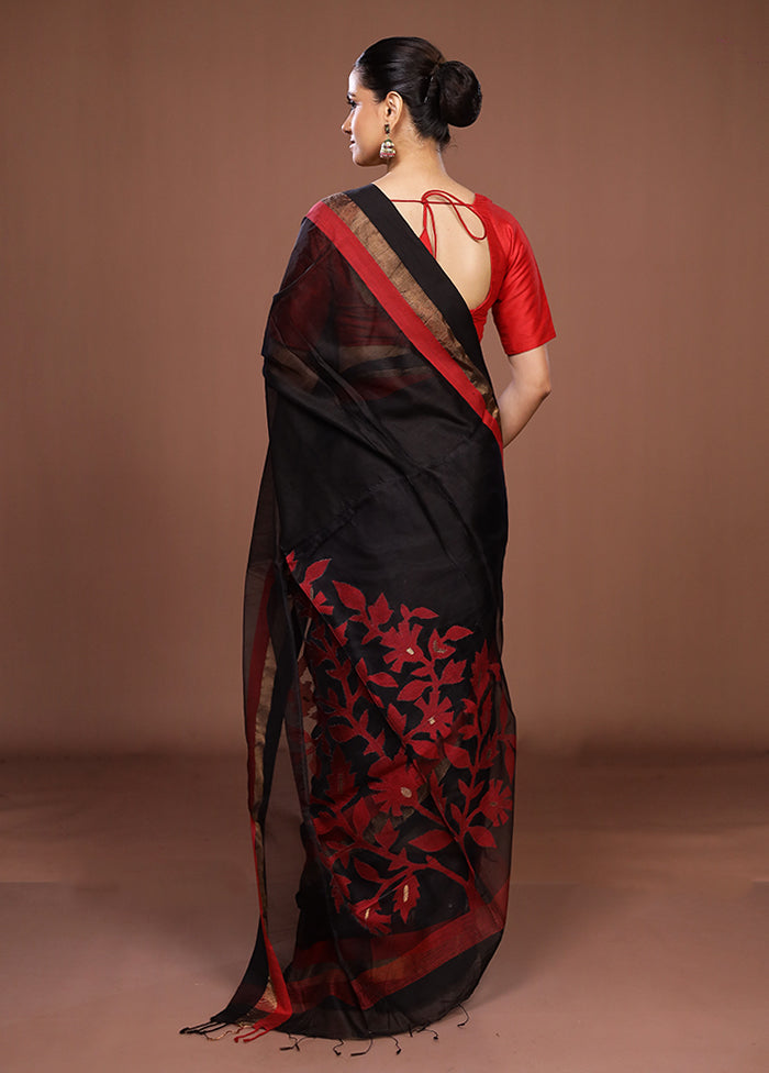 Black Matka Silk Saree With Blouse Piece