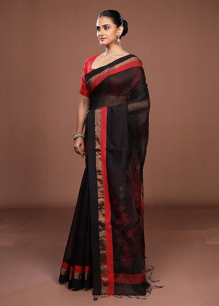 Black Matka Silk Saree With Blouse Piece