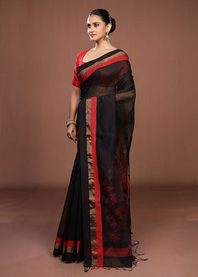 Black Matka Silk Saree With Blouse Piece