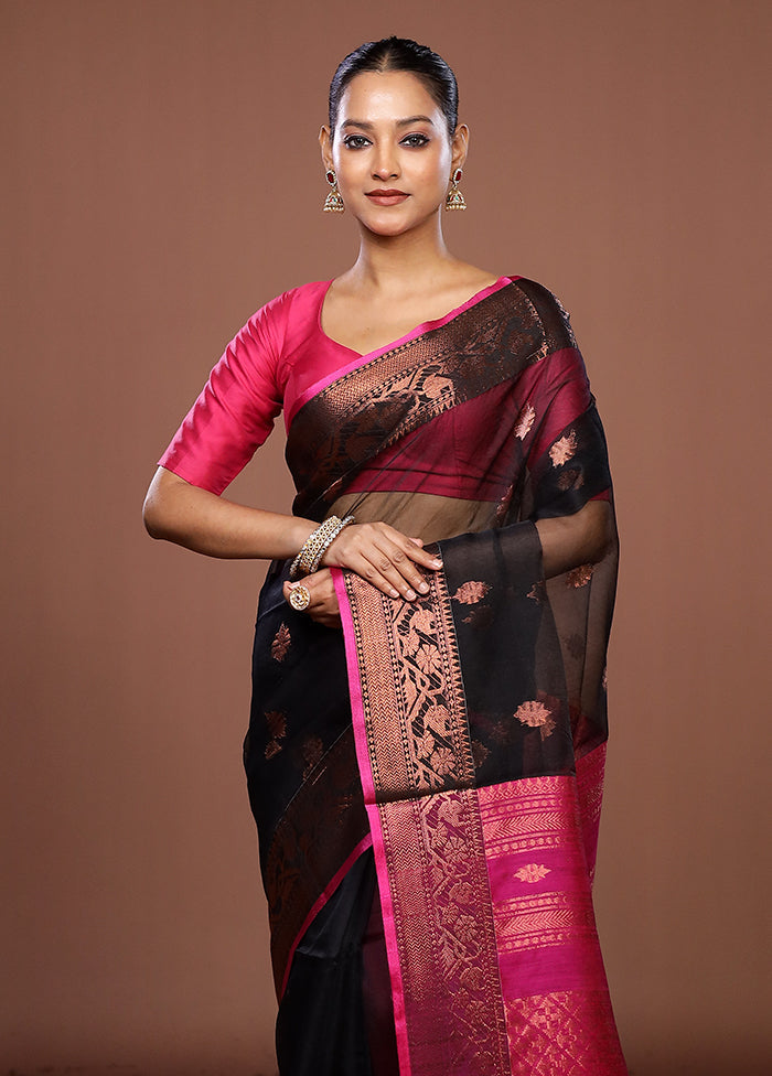 Black Matka Silk Saree With Blouse Piece