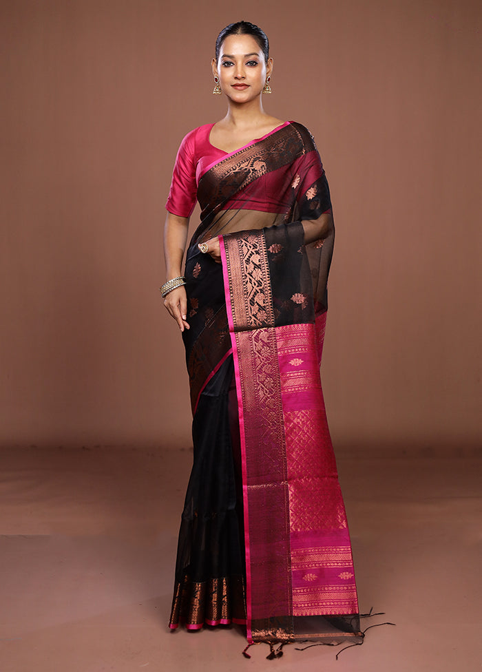 Black Matka Silk Saree With Blouse Piece