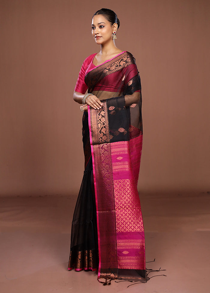 Black Matka Silk Saree With Blouse Piece