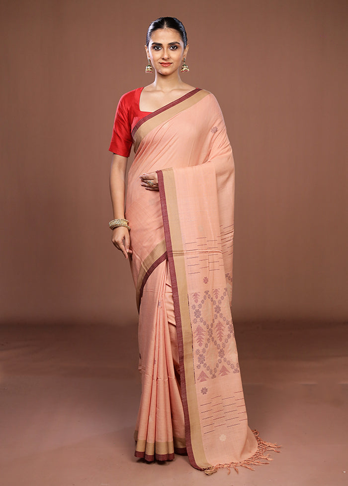 Cream Matka Silk Saree With Blouse Piece