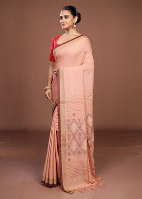 Cream Matka Silk Saree With Blouse Piece