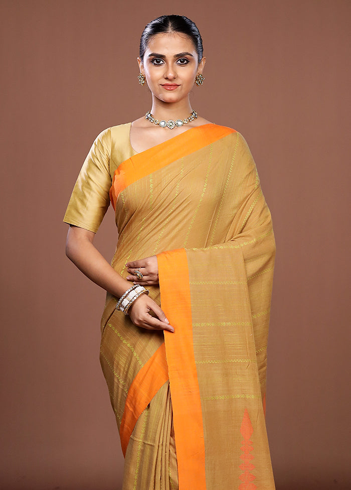Cream Matka Silk Saree With Blouse Piece