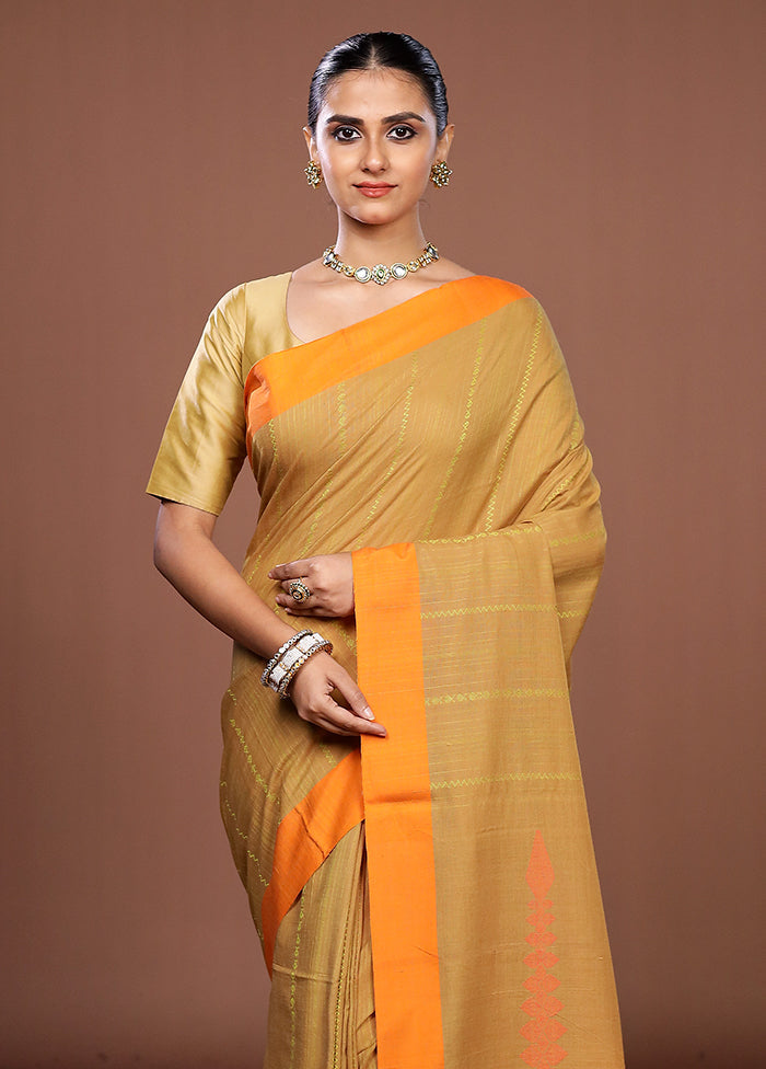 Cream Matka Silk Saree With Blouse Piece