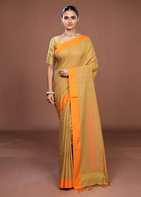 Cream Matka Silk Saree With Blouse Piece